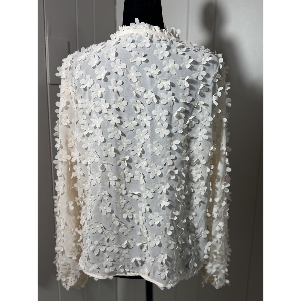 Adrianna Papell 3D White Floral Blouse Medium Cottagecore Fairy Festival Fall - Picture 3 of 8